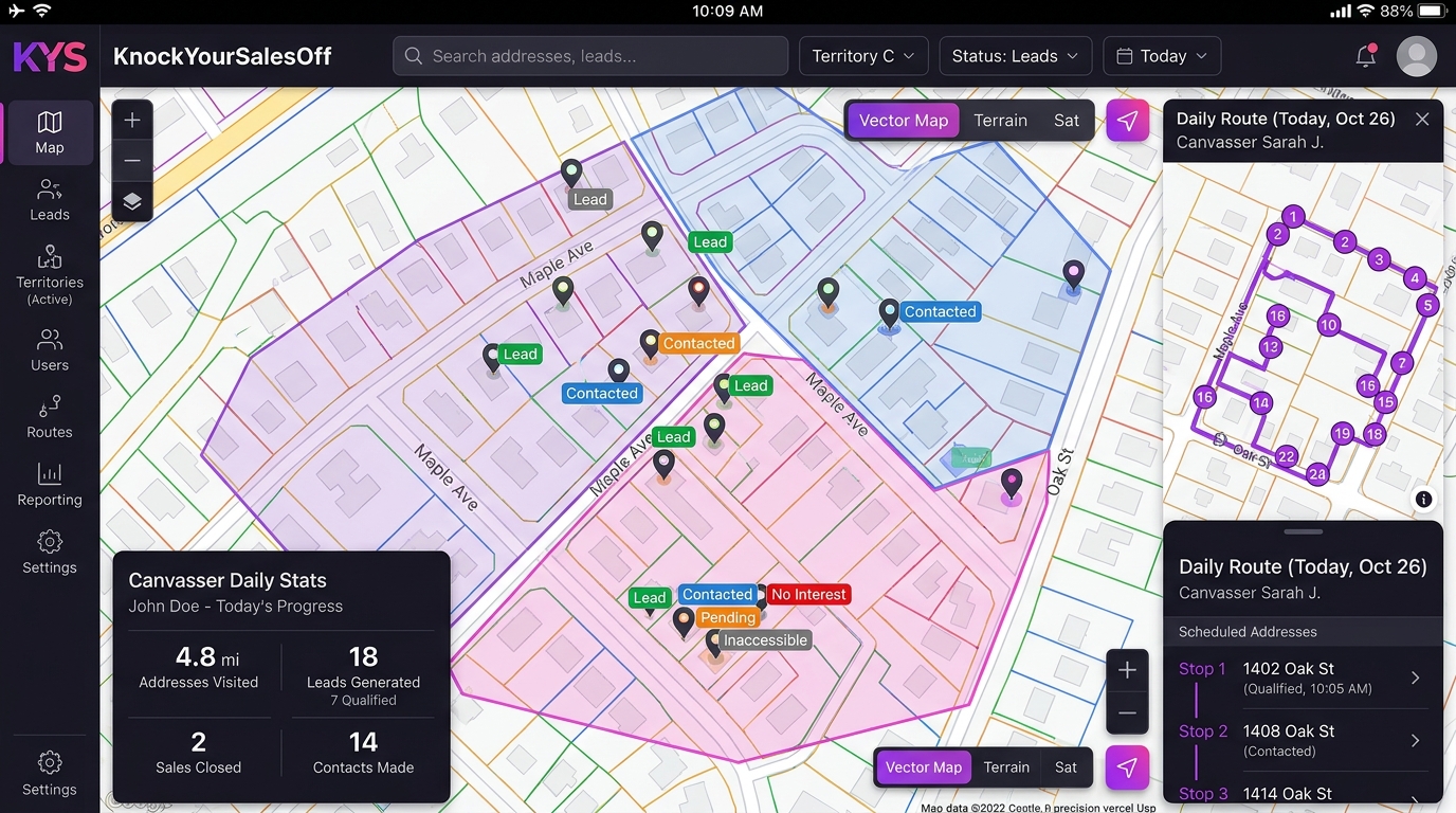 KnockYourSalesOff Geospatial Canvassing & Territory Route Optimization