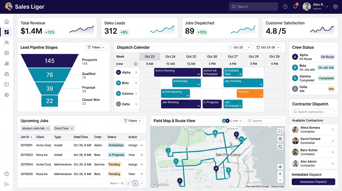 Sales Liger Enterprise Contractor Dispatch & Route Management SaaS Dashboard